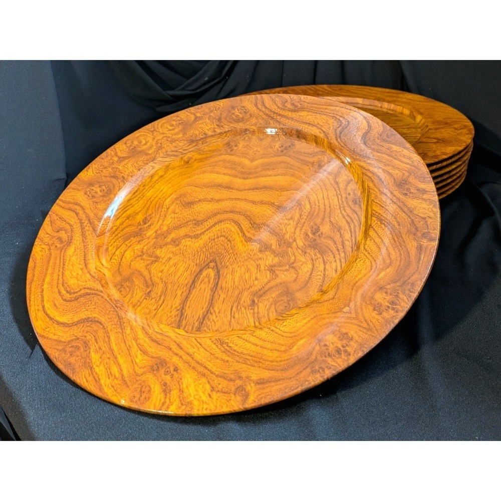 VINTAGE‎ CENTRUM FAUX BURLWOOD CHARGER SET OF 8 - Picture 3 of 6